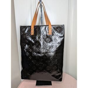 Louis Vuitton Tall Rectangular Black Patent Leather Bag with Leather Straps